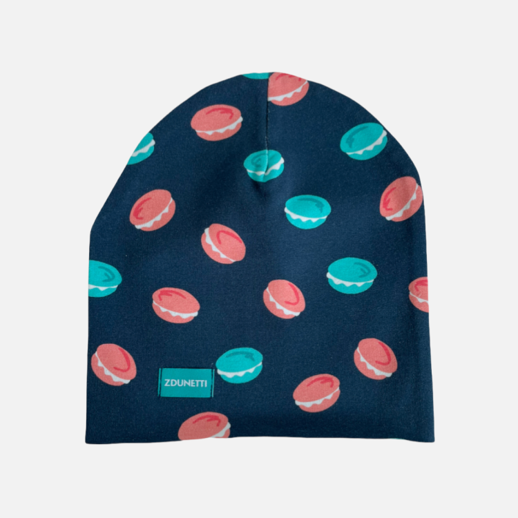 CZ103 Czapka dresowa dziecięca z dresówki smerfetka beanie makaroniki ciasteczka granatowa.PNG