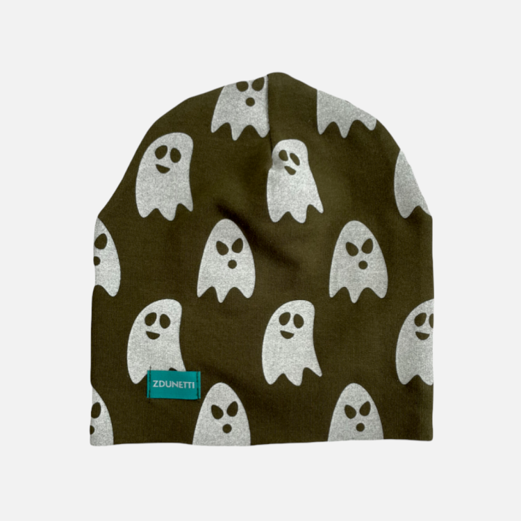 CZ106 Czapka dresowa dziecięca z dresówki smerfetka beanie duchy duszki zielona khaki.PNG