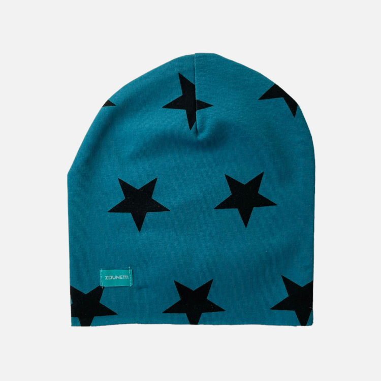 CZ140 Czapka dresowa dziecięca z dresówki smerfetka beanie gwiazdki morska turkusowa.PNG