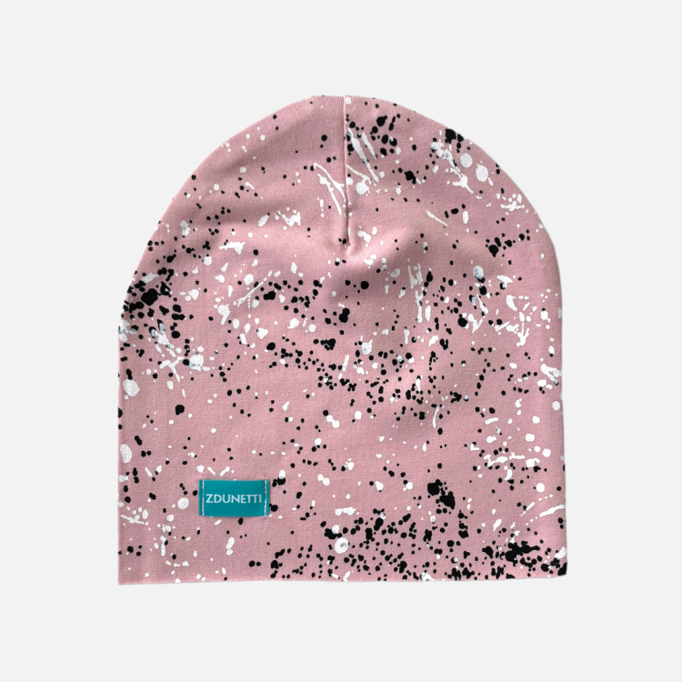 CZ133 Czapka dresowa dziecięca z dresówki smerfetka beanie kleksy plamki różowa.PNG