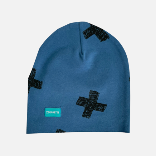 CZ125 Czapka dresowa dziecięca z dresówki smerfetka beanie plusy krzyżyki niebieska.PNG