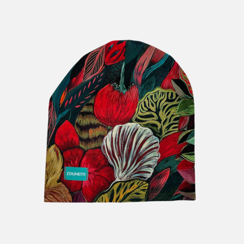 CZ128 Czapka dresowa dziecięca z dresówki smerfetka beanie kwiaty ogród kolorowa.PNG