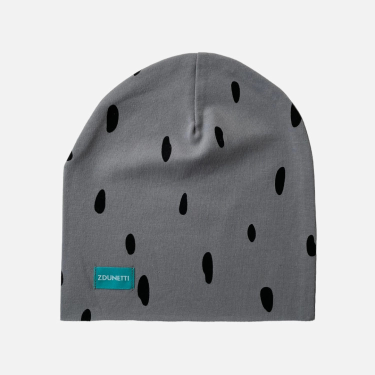 CZ117 Czapka dresowa dziecięca z dresówki smerfetka beanie mazy plamki szara cementowa.PNG