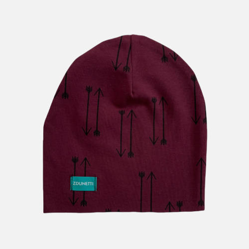 CZ142 Czapka dresowa dziecięca z dresówki smerfetka beanie strzałki bordowa purpurowa.PNG