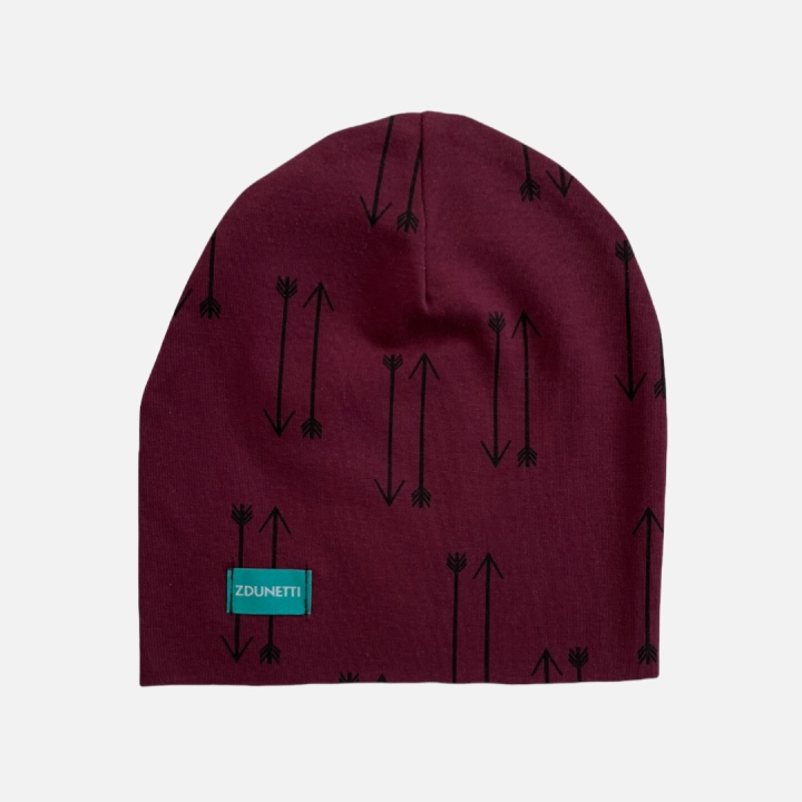 CZ142 Czapka dresowa dziecięca z dresówki smerfetka beanie strzałki bordowa purpurowa.PNG