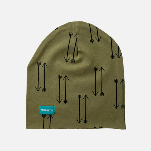 CZ130 Czapka dresowa dziecięca z dresówki smerfetka beanie strzałki oliwkowa zielona.PNG