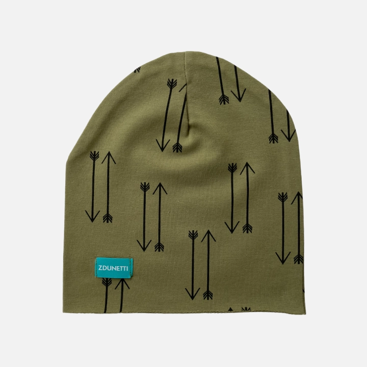 CZ130 Czapka dresowa dziecięca z dresówki smerfetka beanie strzałki oliwkowa zielona.PNG