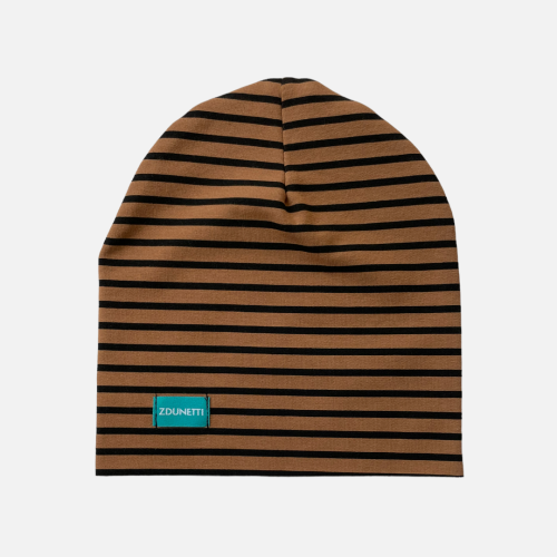 CZ151 Czapka dresowa dziecięca beanie w paski brązowa.PNG