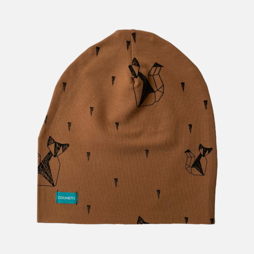 CD024 Czapka z dresówki dresowa lisy liski beanie karmelowa brązowa.PNG