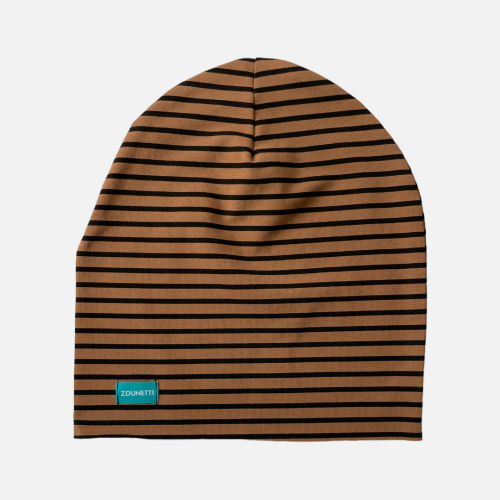 CD049 Czapka z dresówki dresowa beanie w paski brązowa.PNG