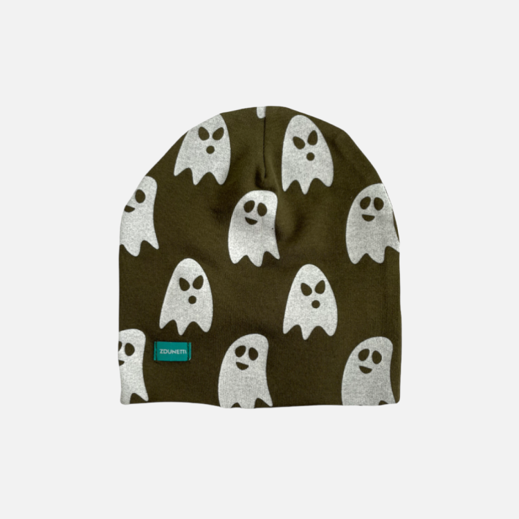 CZ106 Czapka dresowa dla niemowląt lekka miękka czapeczka duchy duszki zielona khaki.PNG
