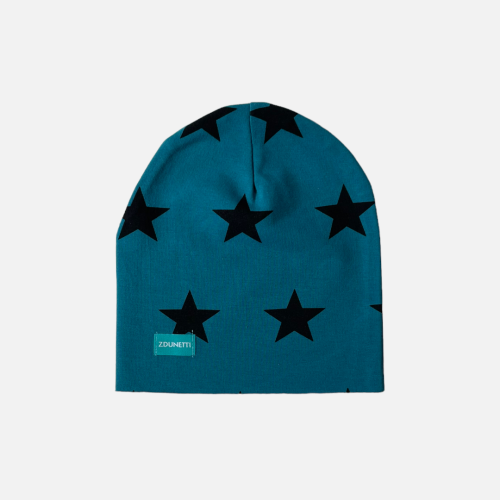 CZ140 Czapka dresowa dla niemowląt lekka miękka czapeczka wyprawka niemowlak gwiazdki morska turkusowa.PNG