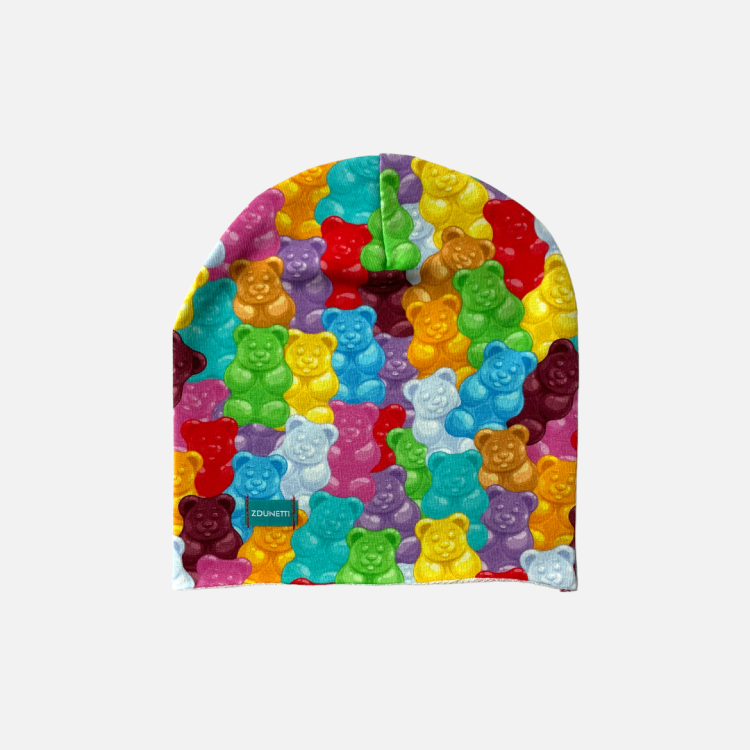 CZ076 Czapka dresowa dla niemowląt lekka miękka czapeczka żelki misie gumisie kolorowa.PNG