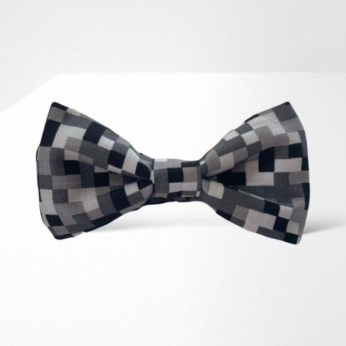 MM188 Muszka mucha męska damska kolorowa gotowa PIKSELE SZARA KWADRACIKI.PNG