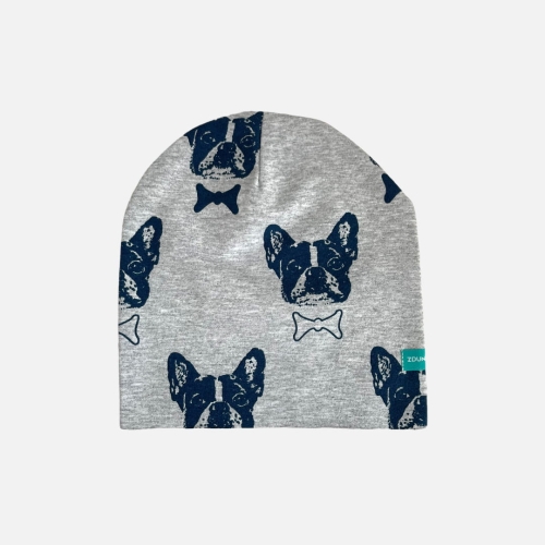 CZ029 Czapka dresowa dla niemowląt lekka miękka czapeczka wyprawka niemowlak buldogi szara.JPG