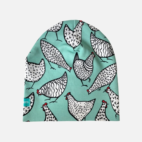 CZ159 Czapka dresowa dziecięca beanie w kury.JPG