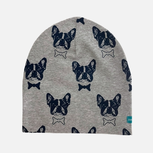 CD050 CZAPKA BEANIE buldogi buldożki pieski szara.JPG