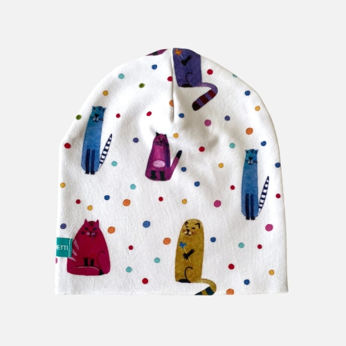 CZ153 Czapka dresowa dziecięca beanie w kotki.JPG