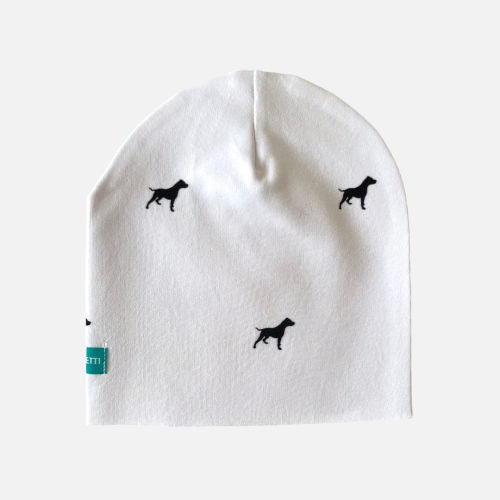 CZ155 Czapka dresowa dziecięca beanie w pieski pitbulle biała.JPG