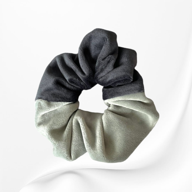 GM064 GUMKA FROTKA SCRUNCHIE DUŻA WELUROWA grafitowa zielona blada.JPG