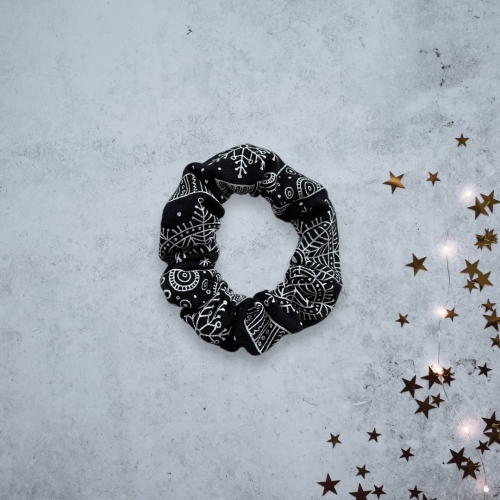GD073 Gumka frotka scrunchy scrunchie mini świąteczne motywy czarna.JPG