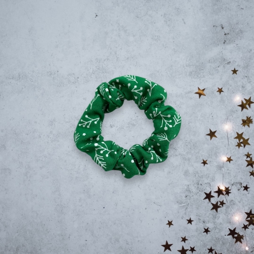 GD074 Gumka frotka scrunchy scrunchie mini świąteczne motywy gałązki zielona.JPG