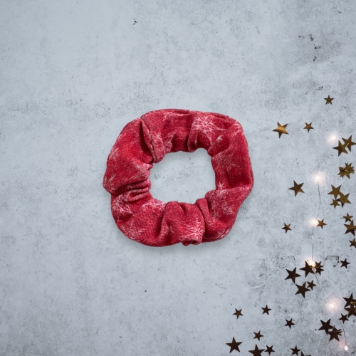 GD076 Gumka frotka scrunchy scrunchie mini świąteczne śnieżynki czerwona.JPG