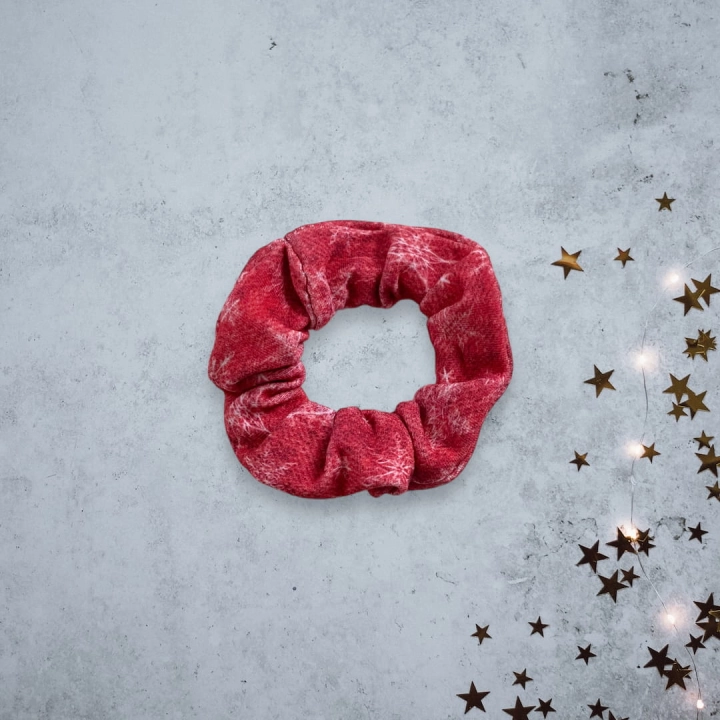 GD076 Gumka frotka scrunchy scrunchie mini świąteczne śnieżynki czerwona.JPG
