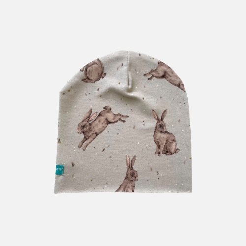 CZ163 Czapka dresowa dla niemowląt lekka miękka czapeczka wyprawka niemowlak ZAJĄCE ZAJĄCZKI.JPG