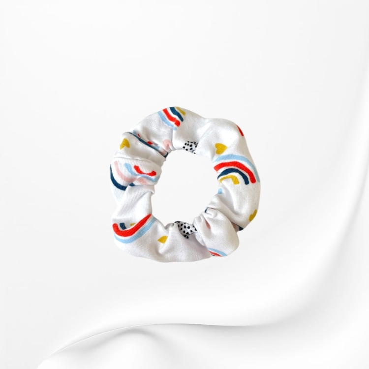 GD088 Gumka frotka scrunchy scrunchie mini tęcza biała.JPG