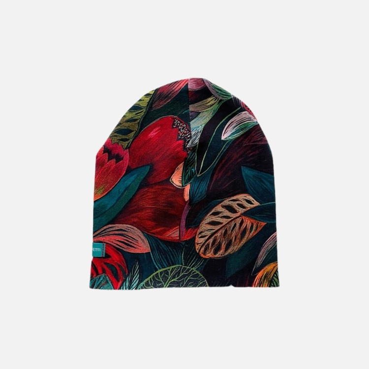 CZ128 Czapka dresowa dla niemowląt lekka miękka czapeczka wyprawka niemowlak KWIATY MALOWANE.JPG