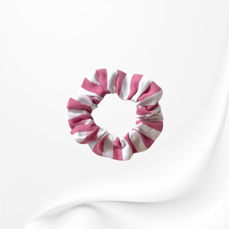 GD093 Gumka frotka scrunchy scrunchie mini paski różowa biała.JPG