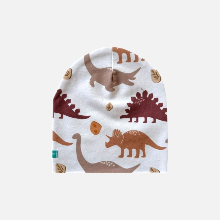 CZ175 Czapka dresowa dla niemowląt lekka miękka czapeczka wyprawka niemowlak dinozaury brązowe.JPG