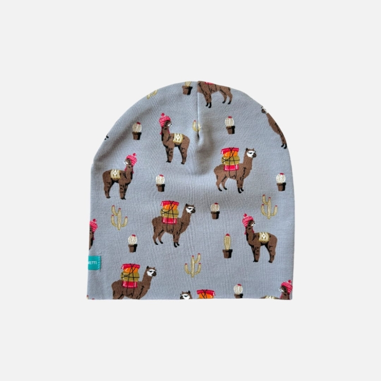 CZ177 Czapka dresowa dla niemowląt lekka miękka czapeczka wyprawka niemowlak alpaka lama szara.JPG