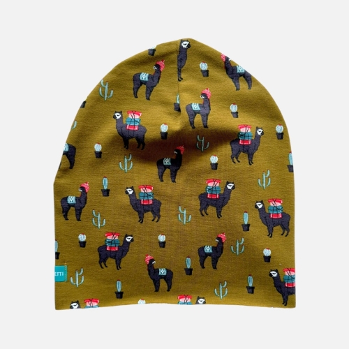 CD075 Czapka z dresówki dresowa beanie alpaki lamy zielona oliwkowa.JPG