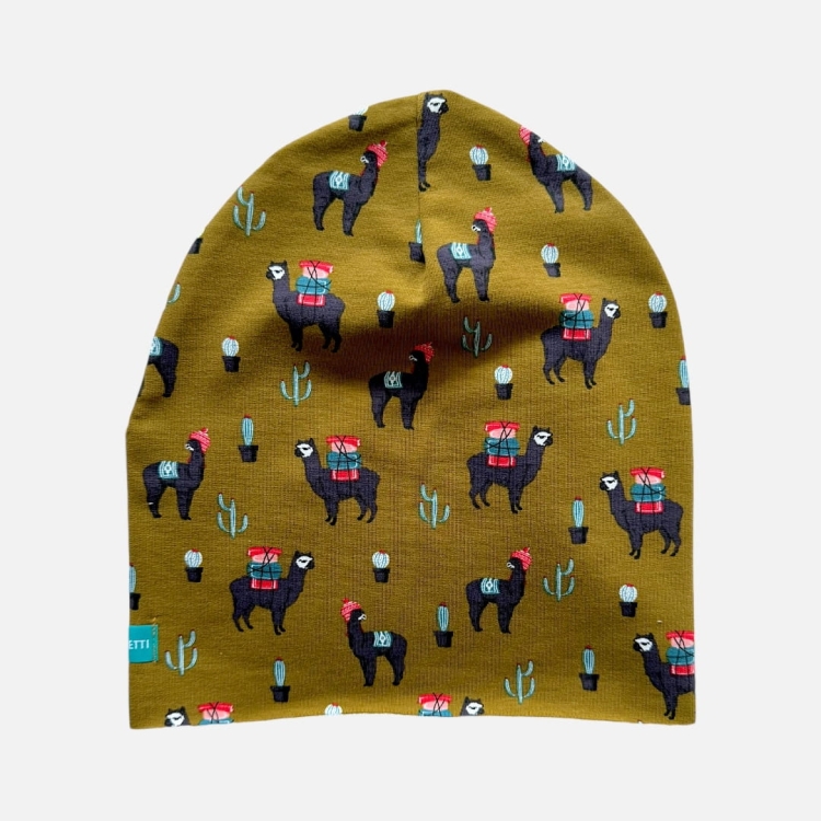CD075 Czapka z dresówki dresowa beanie alpaki lamy zielona oliwkowa.JPG