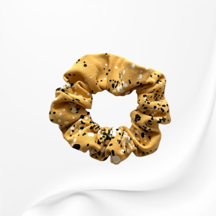 GS064 Gumka frotka scrunchie KLEKSY ŻÓŁTA MUSZTARDOWA.JPG