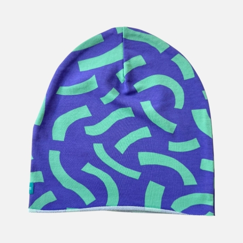 CD086 Czapka z dresówki dresowa beanie fioletowa w turkusowe nitki.JPEG