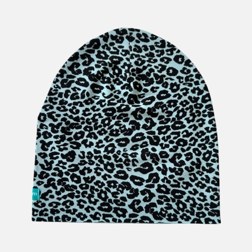 CD091 Czapka z dresówki dresowa beanie panterka błekitna.JPEG