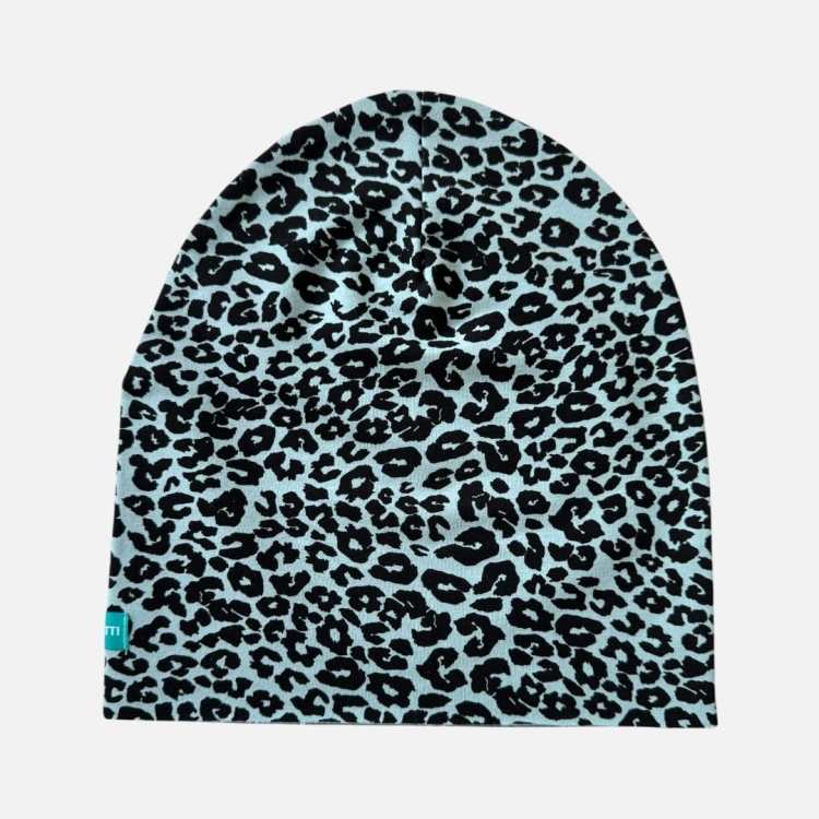 CD091 Czapka z dresówki dresowa beanie panterka błekitna.JPEG
