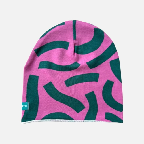 CZ192 Czapka dresowa dziecięca beanie różowa w zielone nitki.JPEG