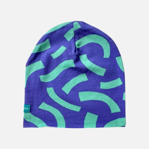 CZ193 Czapka dresowa dziecięca beanie fioletowa w turkusowe nitki.JPEG