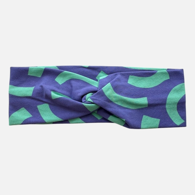 OMP081 opaska przeplatana na głowę twist fioletowa w turkusowe nitki.JPEG