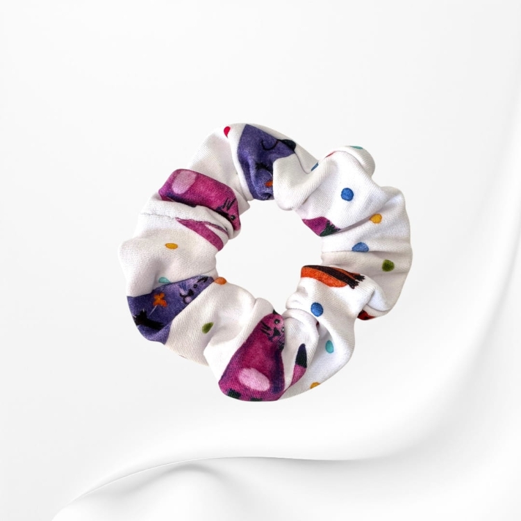GS0081 Gumka frotka scrunchie śRednia welurowa koty.JPEG