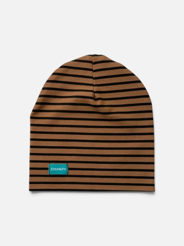 CZ151 Czapka dresowa dziecięca beanie w paski brązowa.jpg
