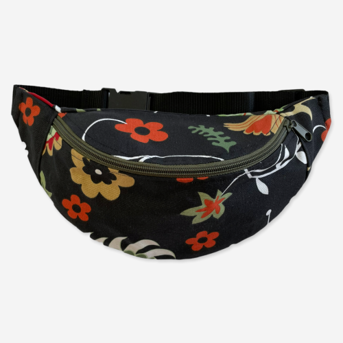 NM041 nerka saszetka na pas biodrowa kwiaty kwiatki liście czarna.PNG