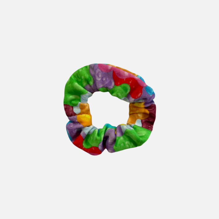 GD015 Gumka frotka scrunchy scrunchie mini wąska misie żelki gumisie kolorowa.PNG